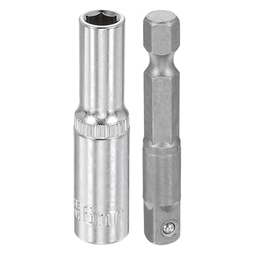 Image of sourcing map Deep 6-Point Impact Socket 1/4" Drive 6mm Metric Socket 50mm (2") Long with 1/4" Hex Shank Adapter, CR-V Steel Socket Adapter Accessory Tool Set Kit for Hex Bolts Nuts