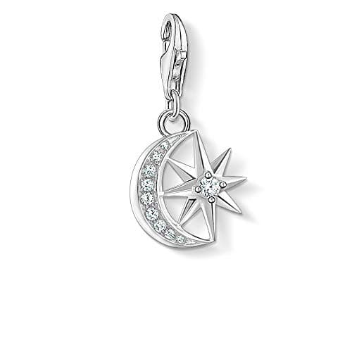 Image of Thomas Sabo Women Charm Pendant Star & Moon Charm Club 925 Sterling Silver 1794-051-14