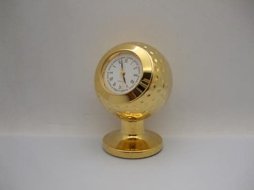 Image of The Majestic Golf Ball Miniature Clock Gold Plated On Solid Brass Stand