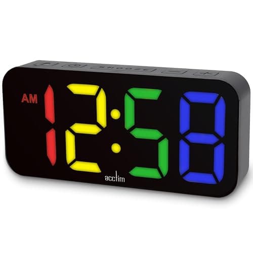 Image of Acctim Ramone Black Digital Alarm Clock, LED Colour Changing Display, USB-C Mains Powered, USB-C Charging Port