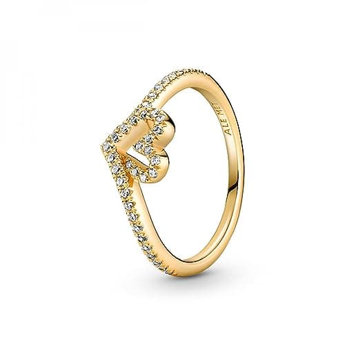 Image of Pandora Timeless Heart and wishbone 14k gold-plated ring with clear cubic zirconia, 54
