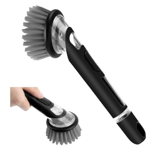 Image of AUAUY Soap Dispensing Dish Brush, Dish Brush with Soap Dispenser, Pan and Pot Cleaning Brushes