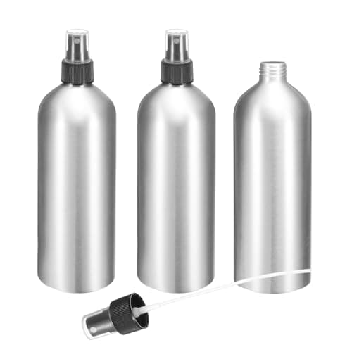 Image of sourcing map 3pcs Aluminum Fine Mist Spray Bottles 500ml/16oz Metal Small Liquid Alcohol Refillable Travel Container with Black Plastic Nozzle Cap for Perfume Skincare Cosmetic Storage Bottle