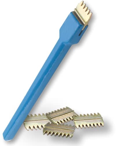 Image of Footprint 1" Scutch Chisel and 5 Double Combs Set - 5 Double-Ended Combs Included. Essential Builders Hand Tools for a bricky/Bricklayer or Stone Mason