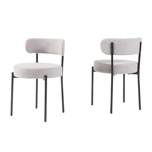 Image of Panana Set of 2 Dining Chairs, Modern Dining Room Chair,Mid-Century Round Upholstered Boucle Kitchen Dining Chairs (Grey)