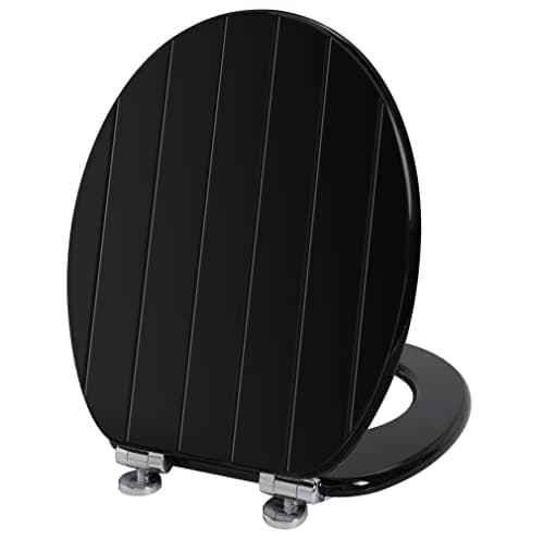 Image of Angel Shield Black Wooden Toilet Seat Antibacterial Adjustable Hinges Toilet Seat Fits Never Slips for Bathroom with Soft Close and Quick Release for Easy Clean and Assembly (Soft Close, Black)