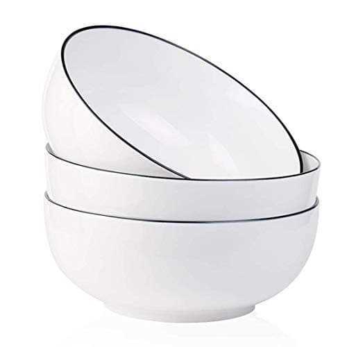 Image of YOLIFE 3 Pack Porcelain Large Salad Bowls 1600 ML, 20 cm Big White Serving Bowls, Serving for Pasta, Soup, Noodle Ramen, Fruit, Dessert, Cereal