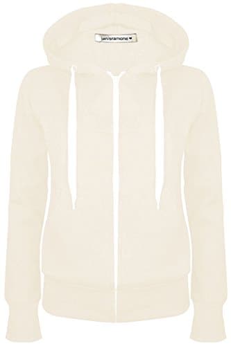 Image of janisramone® Ladies Fleece Jackets Full Zip up With Pockets, Long Sleeves Plain Womens Hoodie, Warm Fleece Zip up Hoodie Women for Autumn and Winters, Solid Colors Hoodies Size 8-22 Cream