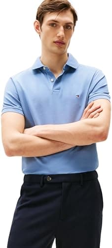 Image of Tommy Hilfiger Men’s Short Sleeve 1985 Regular Fit Polo Shirt, Blue (Brisk Blue), XL