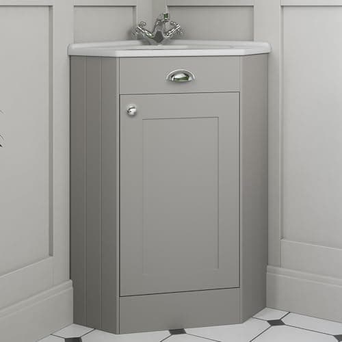 Image of BAYSTONE® Bathroom Cloakroom Corner Vanity Unit Wash Basin Sink Cabinet Grey Single Door Free Standing Storage Unit Furniture 585mm