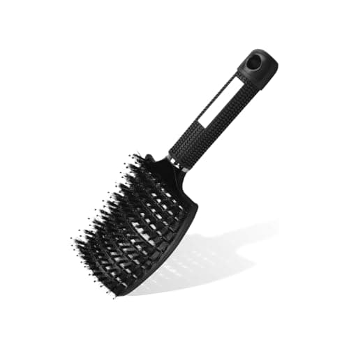 Image of Boar Bristle Hair Brush for Women & Men | Large Curved Vented Detangling Brush for Thick, Long, Curly & Tangled Hair | Fast Blow Drying Brush with Nylon Bristles | Anti-Frizz - 3718 (Black)