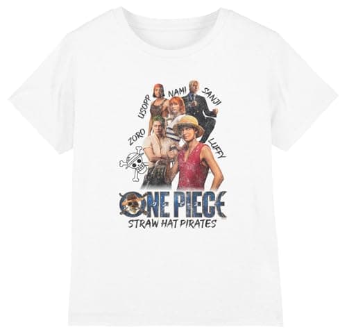 Image of One Piece Boys Straw Hat Pirate Kids T-Shirt, White, 3-4 Years UK