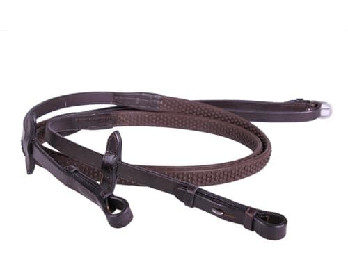 Image of Equipride LEATHER REINS WITH SUPER GRIP ANTI-SLIP FOR BRIDLE SUPER FLEXIBLE RUBBER GRIP (Brown, Cob)