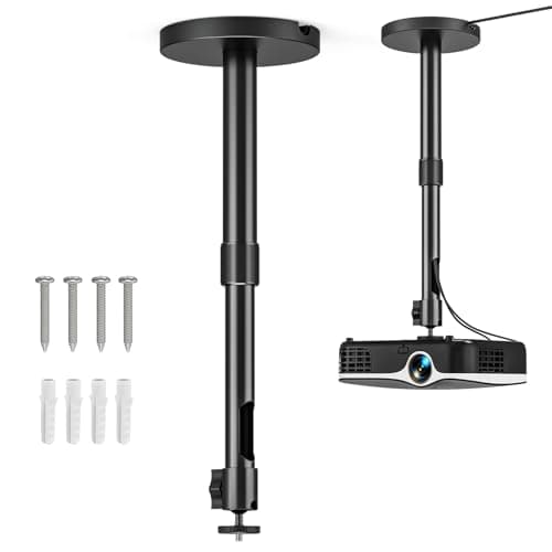 Image of Jubor Projector Stand, Adjustable Projector Ceiling Wall Mount with 1/4" Screw, 27.5-38cm Extension Pole, Hanging Mount Bracket for Home Cinema, Games Room, Office
