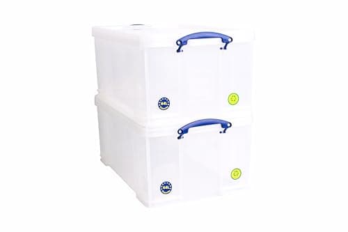 Image of Really Useful Box Plastic Storage 64 Litre Clear (Pack of 2)