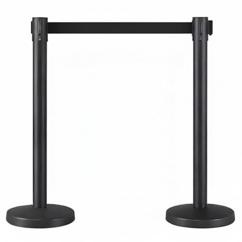 Image of Retractable 3m Belt Barriers Twin Pack - Heavy-Duty Steel Stanchion for Queue & Crowd Control - Freestanding Durable Retractable Safety Barrier (Black Post, Black Belt)