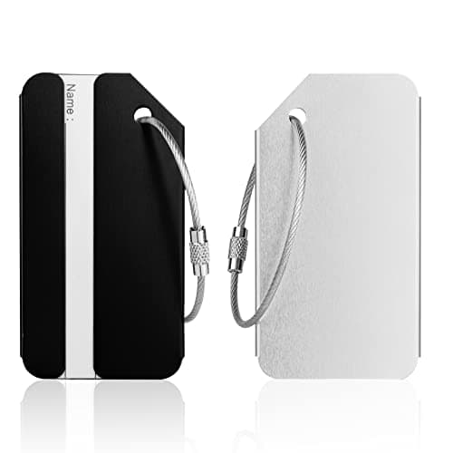 Image of Luggage Tags, 2Pcs Aluminum Alloy Baggage Labels, Suitcase ID Tag Set, Handbag Tag Labels Travel Accessories for Checked Luggage, Hand Luggage and Handbags - Black & Silver