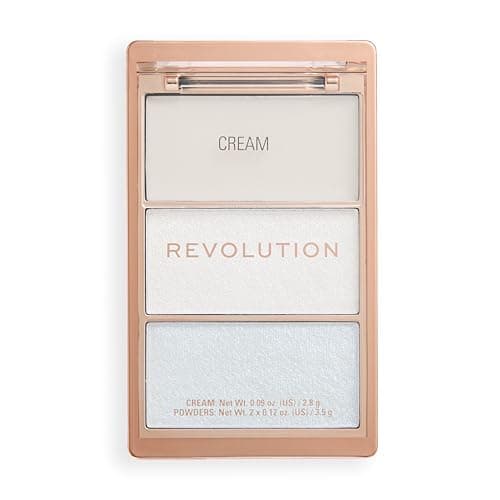 Image of Revolution Highlight Icon Palette, Trio of Cream, Powder and Shimmer, Buildable Pigment to Highlight with Ease, White Wishes, 2.8g