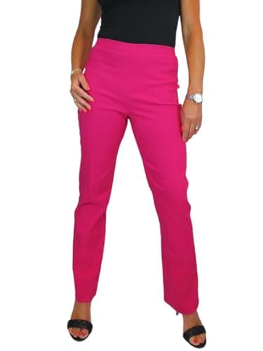 Image of Paulo Due Women's Elasticated Waist Trousers Pull On High Waist Straight Leg Trousers Evening Day Office Work Hot Pink 8-22 (12)
