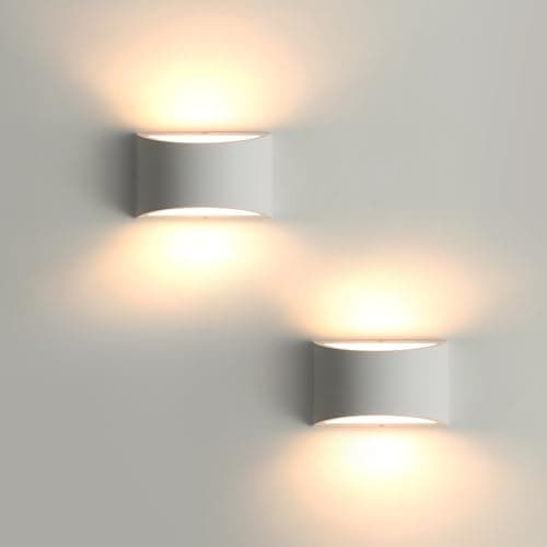 Image of Pheashine Indoor Wall Lights 2 Pack, 7W Warm White LED Modern Plaster Wall Lights, Decorative Up and Down Wall Lamp Sconce for Living Room, Bedroom, Corridor, Stairs, Pathway (G9 LED Bulb Include)