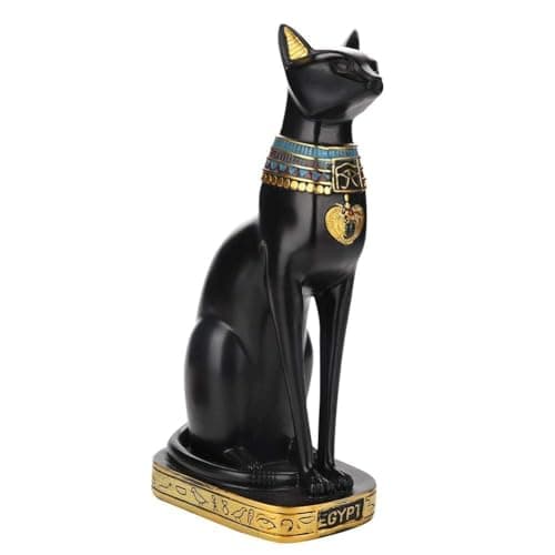 Image of HERCHR Cat Ornament Egyptian Black Cat Sculpture Statue Ornaments 4.92x3.74x0.79inch Ancient Egypt Blackcat Figurine Collectible for Decoration Home Office Bar Luck Feng Shui Decor