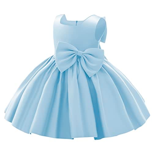 Image of Baby Girls Dresses Bowknot Tutu Princess Prom Dress Formal Ball Gown Birthday Wedding Party Christening Baptism Dresses Light Blue 12-18 Months
