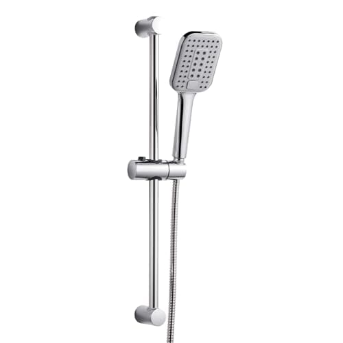 Image of OFFO Shower Riser Kit, Shower Slide Bar with 3 Modes Square Shower Head, 1.6m Stainless Steel Hose,Adjustable 60cm Riser Rail and Handheld Showerhead,Rail Face Polishing