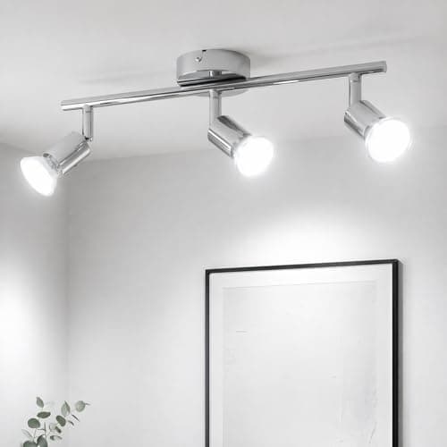 Image of sparkLED Chrome GU10 Ceiling Spotlight Bar, 3-Way Spotbar Lighting Fixture with Adjustable Heads, Includes Cool White Lamps