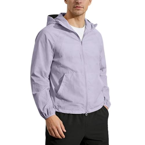 Image of Generisch Lightweight Hooded Jacket for Men Breathable Leisure Outdoor Coat with Zip Pockets, Light purple, XXL