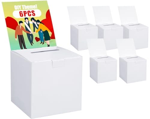 Image of Uniclife 6 Pack Ballot Boxes with Slot Suggestion Box Raffle Boxes White Donation Box with Removable Header for Business Voting Collecting Card Contest, 15 x 15 x 15 cm