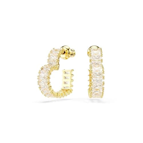 Image of Swarovski Matrix Small Heart-Shaped Hoop Earrings, Clear Baguette-Cut Stones in a Gold-Tone Finished Setting, Part of the Swarovski Matrix Collection