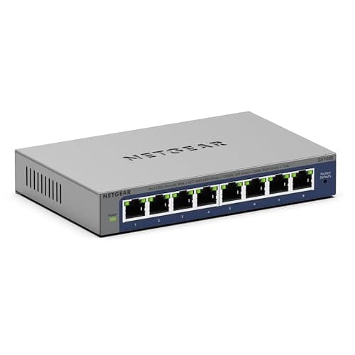 Image of Netgear (GS108EV4) 8-Port Smart Managed Gigabit Switch (up to 2000 Mbps, plug-and-play, configurable with German GUI, VLAN, QoS/DOS, IGMP snooping, fanless, metal chassis)