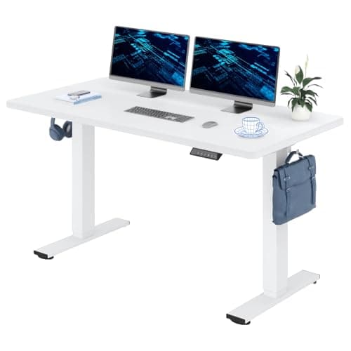 Image of FLEXISPOT 140x80cm Electric Standing Desk Height Adjustable Desk ONE PIECE Sit Stand Desk Stand Up Desk with Memory Smart Pannel (White Frame+White Desktop)