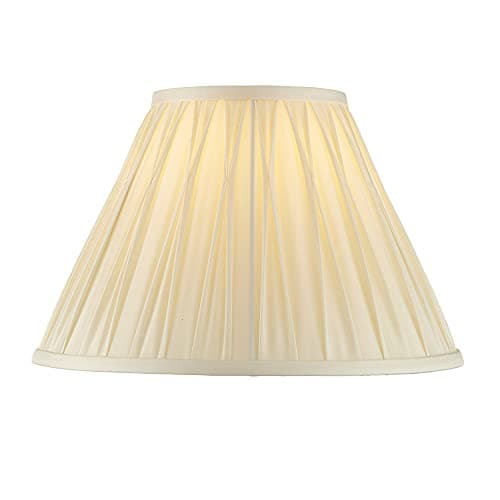 Image of Endon 94352 Chatsworth 12 Inch Modern Tapered Drum Light/Lamp Shade Ivory Silk Fabric Box Pleat Design Lamp Shade Only