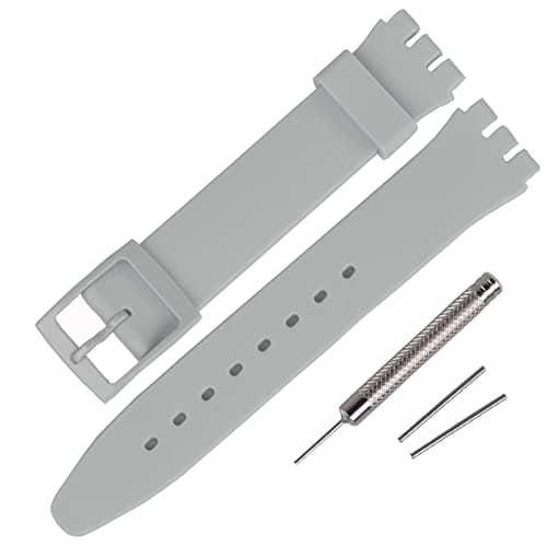 Image of Rihahisy Silicone Rubber Watch Strap/Watch Band Replacement for Swatch (17mm, Grey)