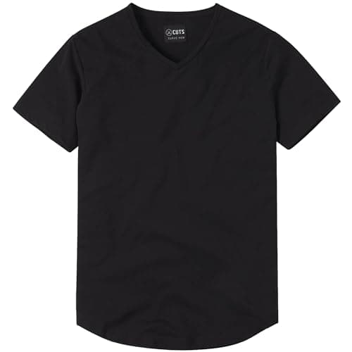 Image of Cuts Clothing Men's AO V-Neck Short Sleeve T-Shirt | Casual, Soft Curve Hem, Athleisure, Black, Large