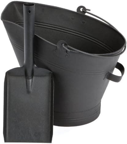 Image of Fireplace Waterloo Style Black Coal Scuttle Ash Bucket Hod With Shovel Waterloo Style Coal Bucket & Shovel