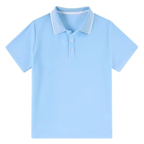 Image of ALISISTER Boys School Polo Shirt Short Sleeve Kids Uniform Polo Top Plain Blue Summer Shirt 11-12 Years