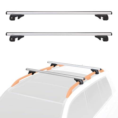 Image of Amazon Basics Cross Rail Roof Rack, 132 cm, Fits up to 117 cm Spans between Raised Side Rails with Gap, Pack of 2, Black/Silver