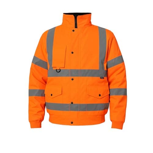 Image of Step Ahead Men’s Hi Vis Waterproof Bomber Jacket – EN20471 & RIS-3279-TOM Railway Standard High Visibility Safety Workwear – Ideal for Construction, Warehouse, Utilities (Orange, 2XL)
