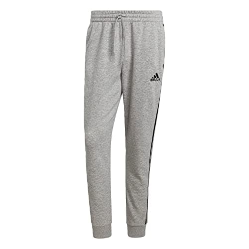 Image of adidas Men's Essentials Fleece Tapered Cuff 3-Stripes Pants, Medium Grey Heather/Black, XXL