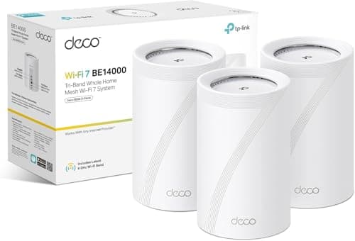 Image of 2026 New TP-Link Deco BE68(3-pack) BE14000Mbps Tri Band Mesh WiFi 7 System, 10 Gigabit Port, 8100 ft2 Whole Home Coverage, 200+ Devices Connection, Extender Booster, VPN, APP Setup, GoogleHome/Alexa