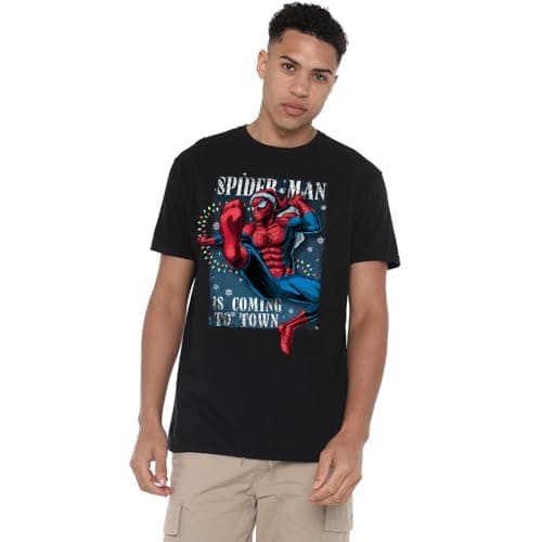 Image of Marvel Spiderman is Coming to Town Unisex T Shirt, Black, X-Large