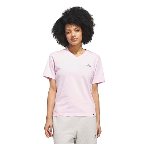 Image of adidas Women's Summer Slide Graphic Vneck T-Shirt, Clear Pink, M