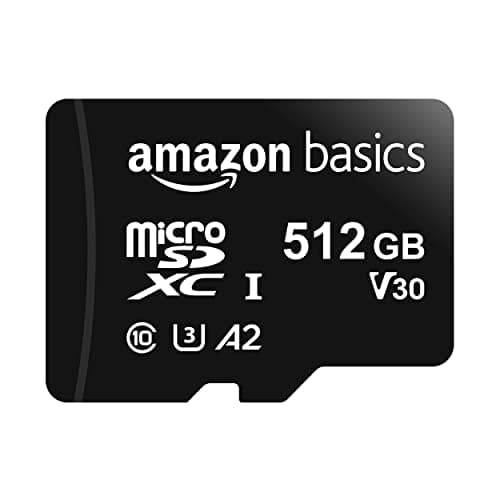 Image of Amazon Basics microSDXC Memory Card with Full Size Adapter, A2, U3, Read Speed up to 100 MB/s, 512GB, Black