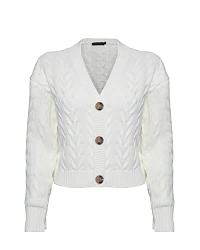 Image of Generation Fashion New Ladies Women Knitted Long Sleeve Button Down Cable Knit Cardigans Crop Top Sweater Jumper [Cream,L]