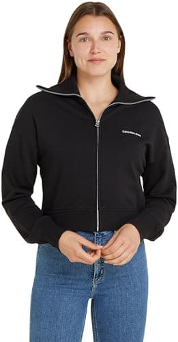 Image of Calvin Klein Jeans Women's DIFFUSED MONOLOGO ZIP-THROUGH Zip Throughs, Ck Black, XL