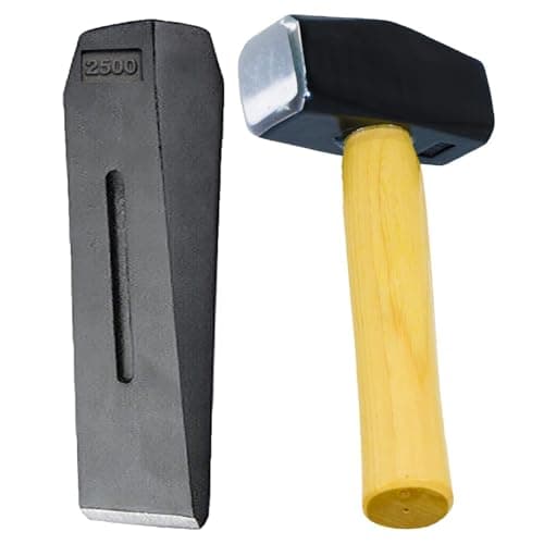 Image of SPARES2GO Log Splitter Lump Hammer Kit 6lb 10" Chisel Wedge Wood Splitting Maul + 4lb Sledge Club