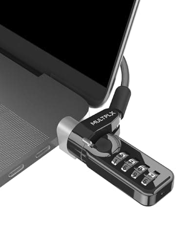 Image of Multplx Universal Laptop Security Lock | Includes Anchor Adapter | Compatible With All Laptops | 1.7m Length | Strong Steel Security Cable | 4 Digit Combi Lock