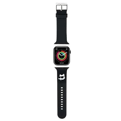 Image of KARL LAGERFELD KLAWMSLCNK Watch Strap for AppleWatch 38/40/41 mm Black Strap 3D Rubber Choupette Heads, Silicone